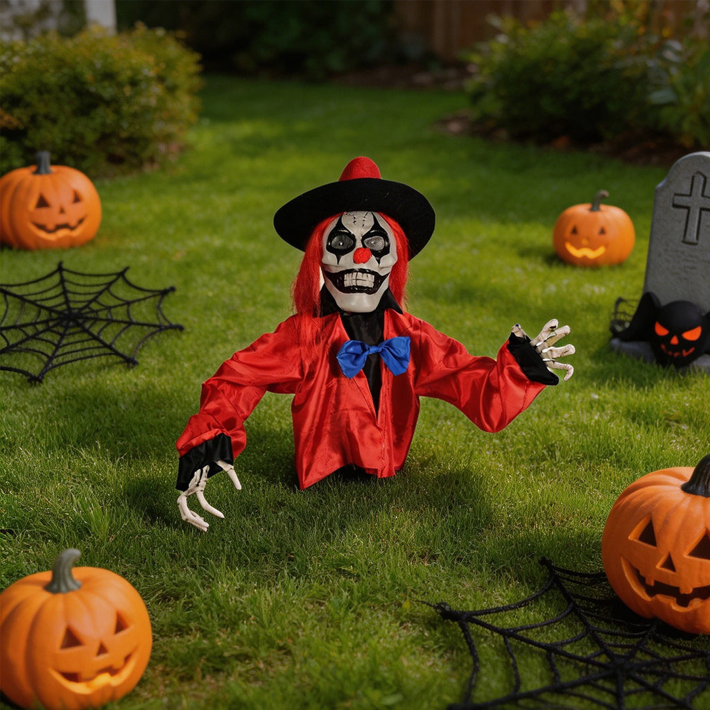 Halloween Decoration Indoor Outdoor Clearance, Activated Light Up Clown Stake Halloween Glowing Sounding Clown Yard DecorWaterproof Animated Scary Clown Ground Stake For Outdoor Patio Garden