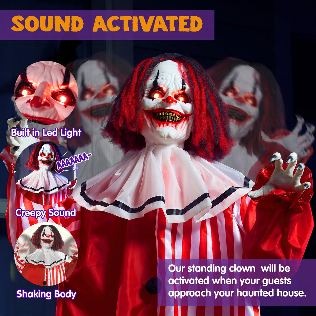 Joyfy 67"(5.6ft) Standing Ghost Large Halloween Decorations Outdoor, Sound-Actived Skeleton with Glowing Eyes & Creepy Sound, Scary Halloween Life Size Animatronics, Haunted House Props for Yard Lawn