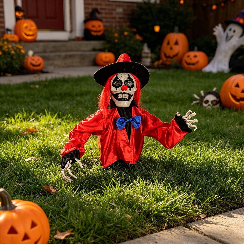 Halloween Decoration Indoor Outdoor Clearance, Activated Light Up Clown Stake Halloween Glowing Sounding Clown Yard DecorWaterproof Animated Scary Clown Ground Stake For Outdoor Patio Garden