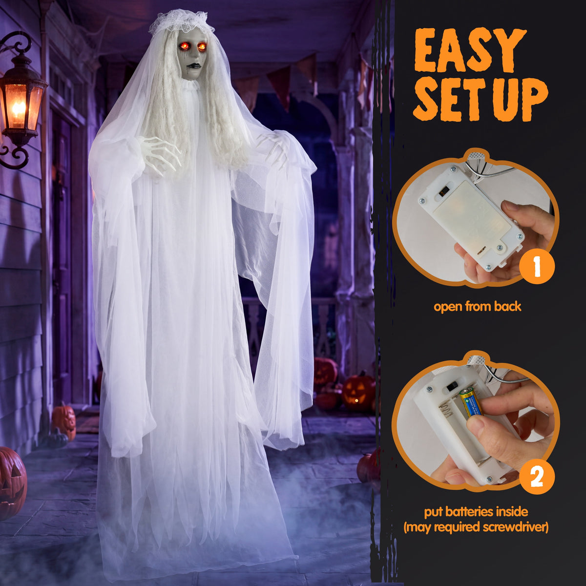 Joyfy 67"(5.6ft) Standing Ghost Large Halloween Decorations Outdoor, Sound-Actived Skeleton with Glowing Eyes & Creepy Sound, Scary Halloween Life Size Animatronics, Haunted House Props for Yard Lawn