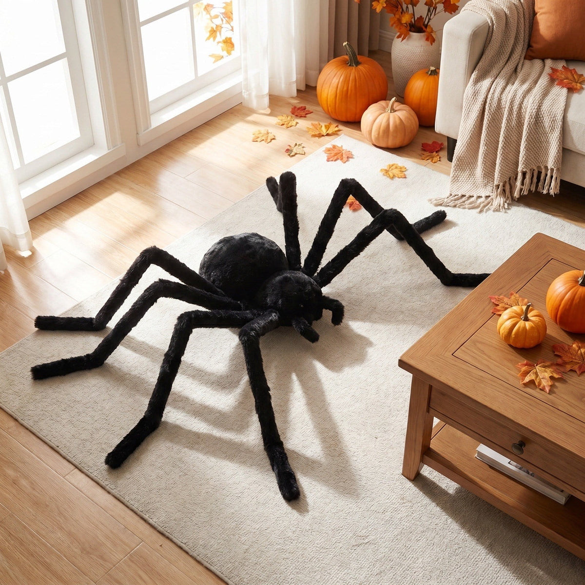 geerera 29.5" Sound-Activated Animated Spider, Large Black Fuzzy Moving Halloween Prop, Crawling Scary Toy for Indoor Party, Doorway & Yard Party Decor