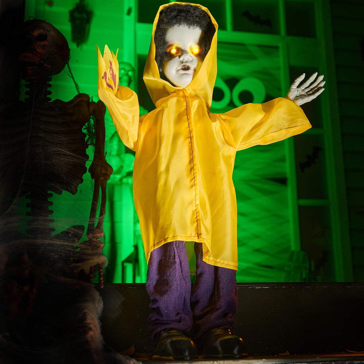 Joyfy 67"(5.6ft) Standing Ghost Large Halloween Decorations Outdoor, Sound-Actived Skeleton with Glowing Eyes & Creepy Sound, Scary Halloween Life Size Animatronics, Haunted House Props for Yard Lawn