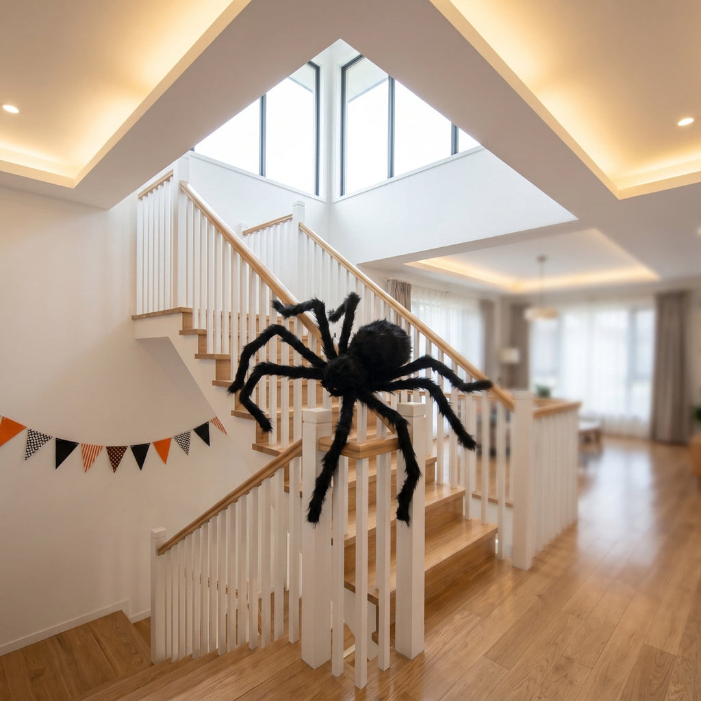 Animated Halloween Props, 29" Giant Sound Activated Spider Toys, Creepy Realistic Plush Spider Crawling on Wall for Home Bar Decor (Wall type)