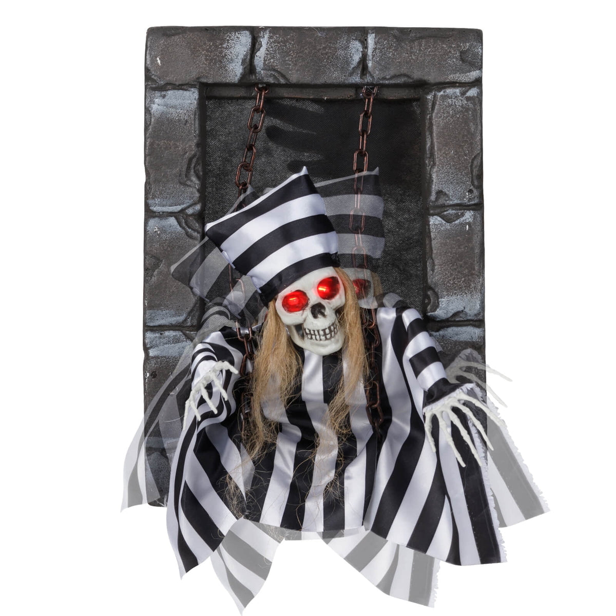 Costway Animated Halloween Decoration 18” Hanging Skull Prisoner with Light-up Eyes