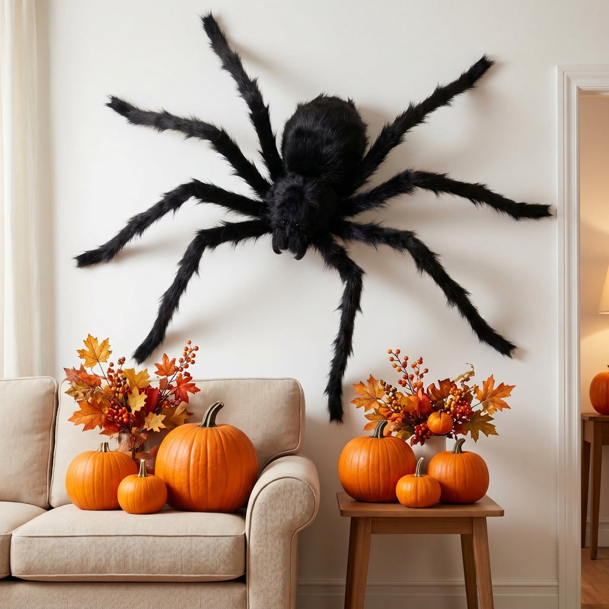 geerera 29.5" Sound-Activated Animated Spider, Large Black Fuzzy Moving Halloween Prop, Crawling Scary Toy for Indoor Party, Doorway & Yard Party Decor