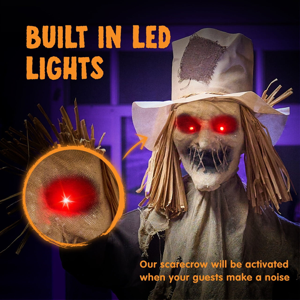Joyfy 67"(5.6ft) Standing Ghost Large Halloween Decorations Outdoor, Sound-Actived Skeleton with Glowing Eyes & Creepy Sound, Scary Halloween Life Size Animatronics, Haunted House Props for Yard Lawn