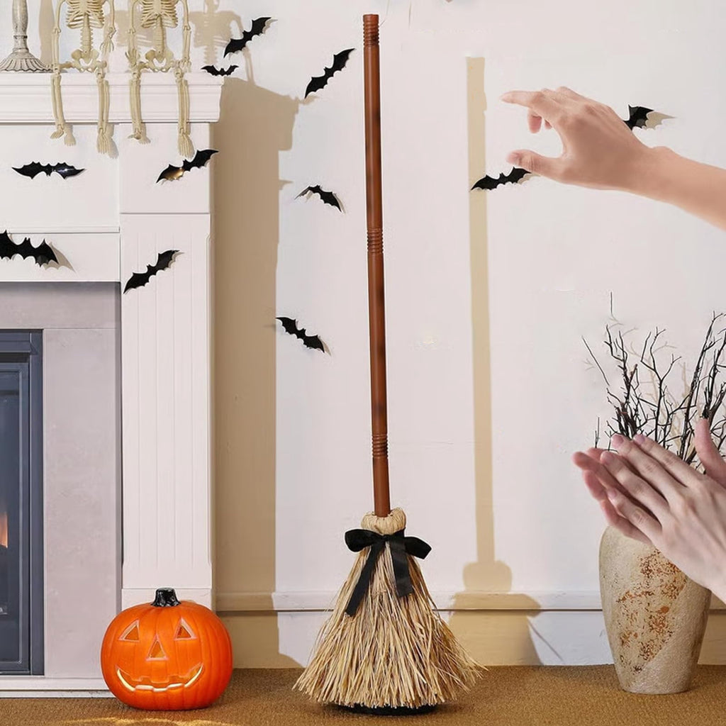 Halloween Magics Broom, 38" Animated Floating Witch Broom Moves for Haunted Party Decorations, Battery Powered Moving Prop for Indoor Haunted House Scary Display