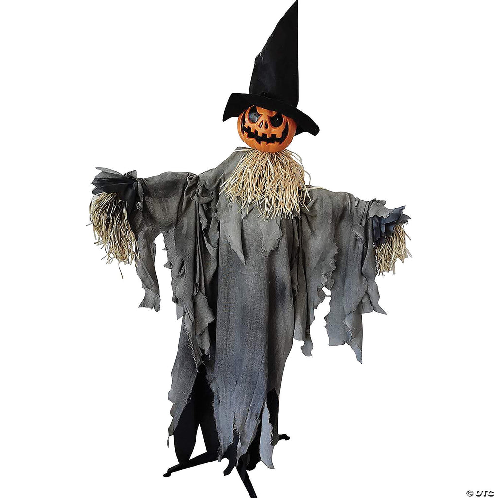 Sunstar Scarecrow Pumpkin with Hat Animated Halloween Decoration - 6 ft
