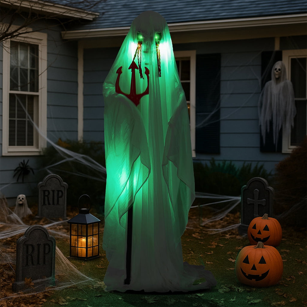 UBesGoo 4.5' Hanging Ghost Animated Halloween Decoration Creepy Halloween Skeleton, Halloween Skeleton with sound and lights