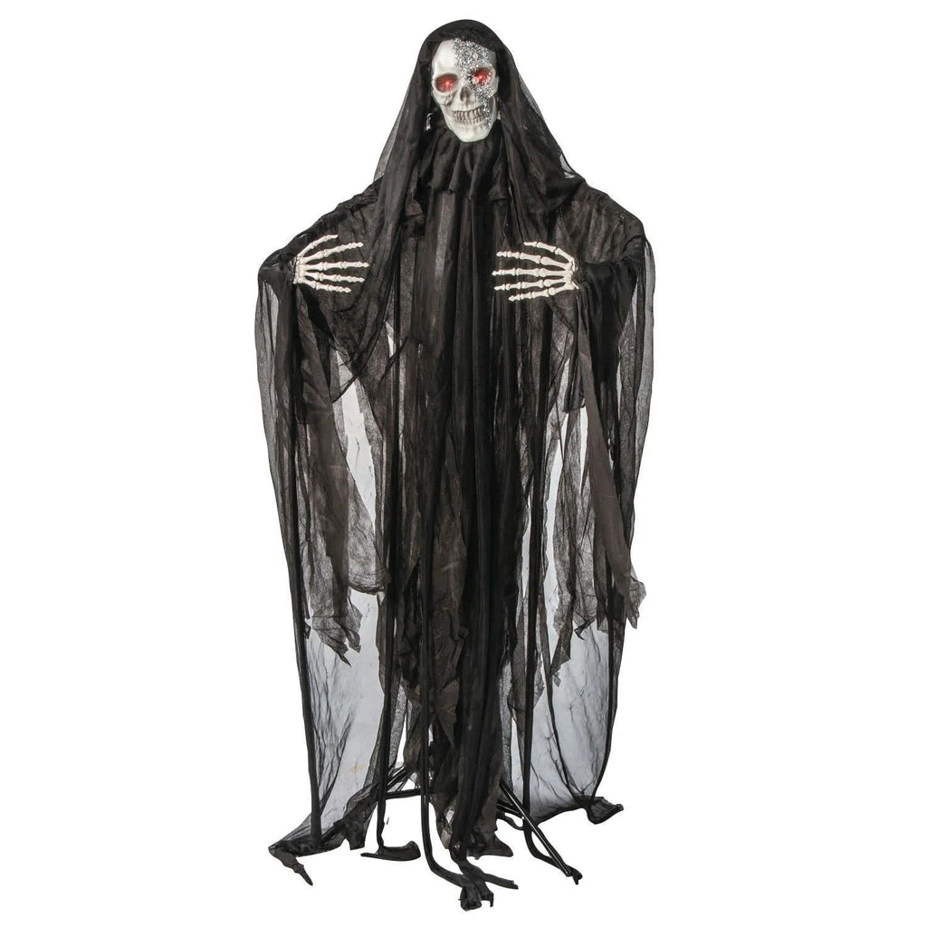 5 Ft. 4 3/4" Animated Standing Light-Up Skeleton Man with Bling Halloween Decoration