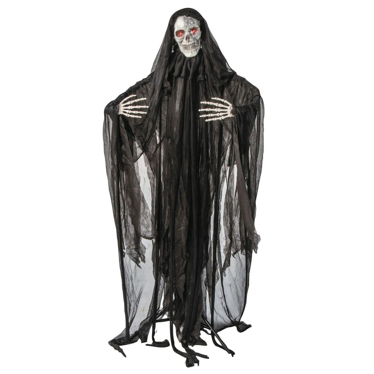 5 Ft. 4 3/4" Animated Standing Light-Up Skeleton Man with Bling Halloween Decoration