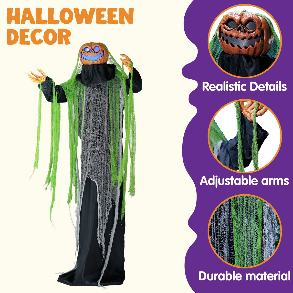Joyfy 67"(5.6ft) Standing Ghost Large Halloween Decorations Outdoor, Sound-Actived Skeleton with Glowing Eyes & Creepy Sound, Scary Halloween Life Size Animatronics, Haunted House Props for Yard Lawn
