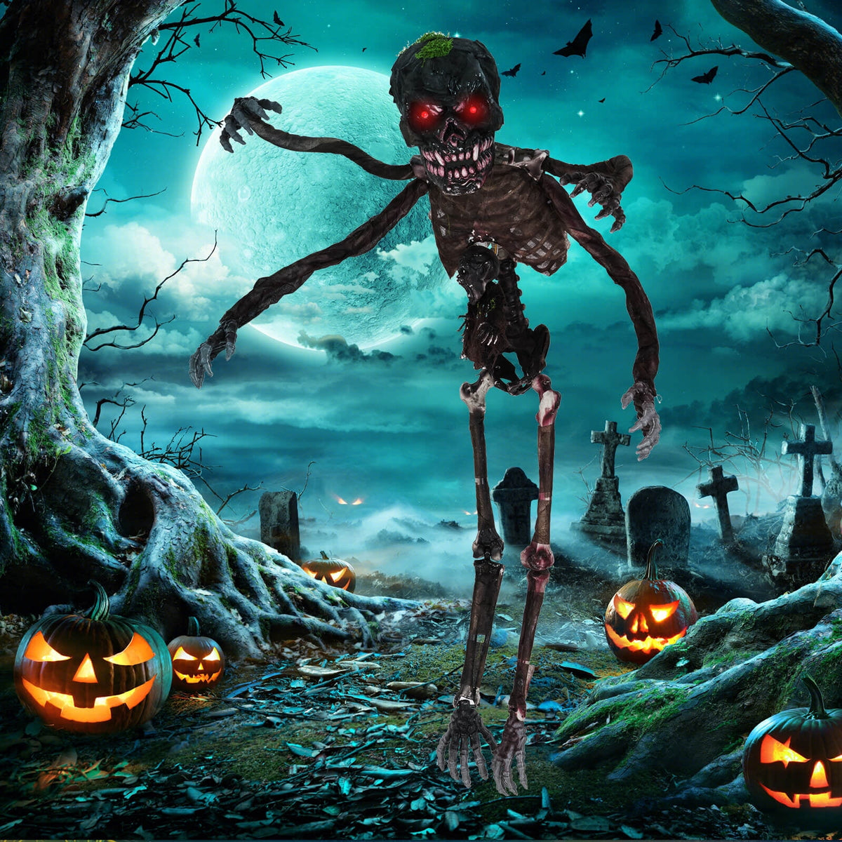 Costway 6 FT Animated Halloween Decoration Hanging Zombie Light-up Eyes Poseable Arms