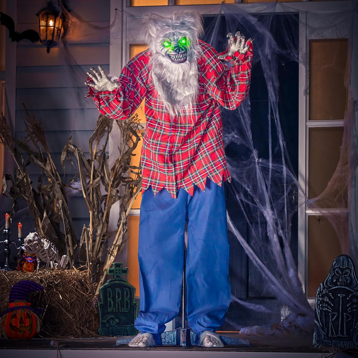 Joyfy 67"(5.6ft) Standing Ghost Large Halloween Decorations Outdoor, Sound-Actived Skeleton with Glowing Eyes & Creepy Sound, Scary Halloween Life Size Animatronics, Haunted House Props for Yard Lawn