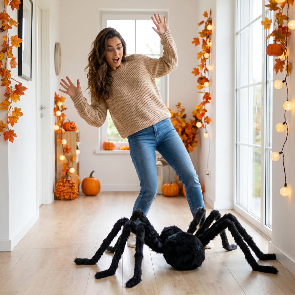 Animated Halloween Props, 29" Giant Sound Activated Spider Toys, Creepy Realistic Plush Spider Crawling on Wall for Home Bar Decor (Wall type)