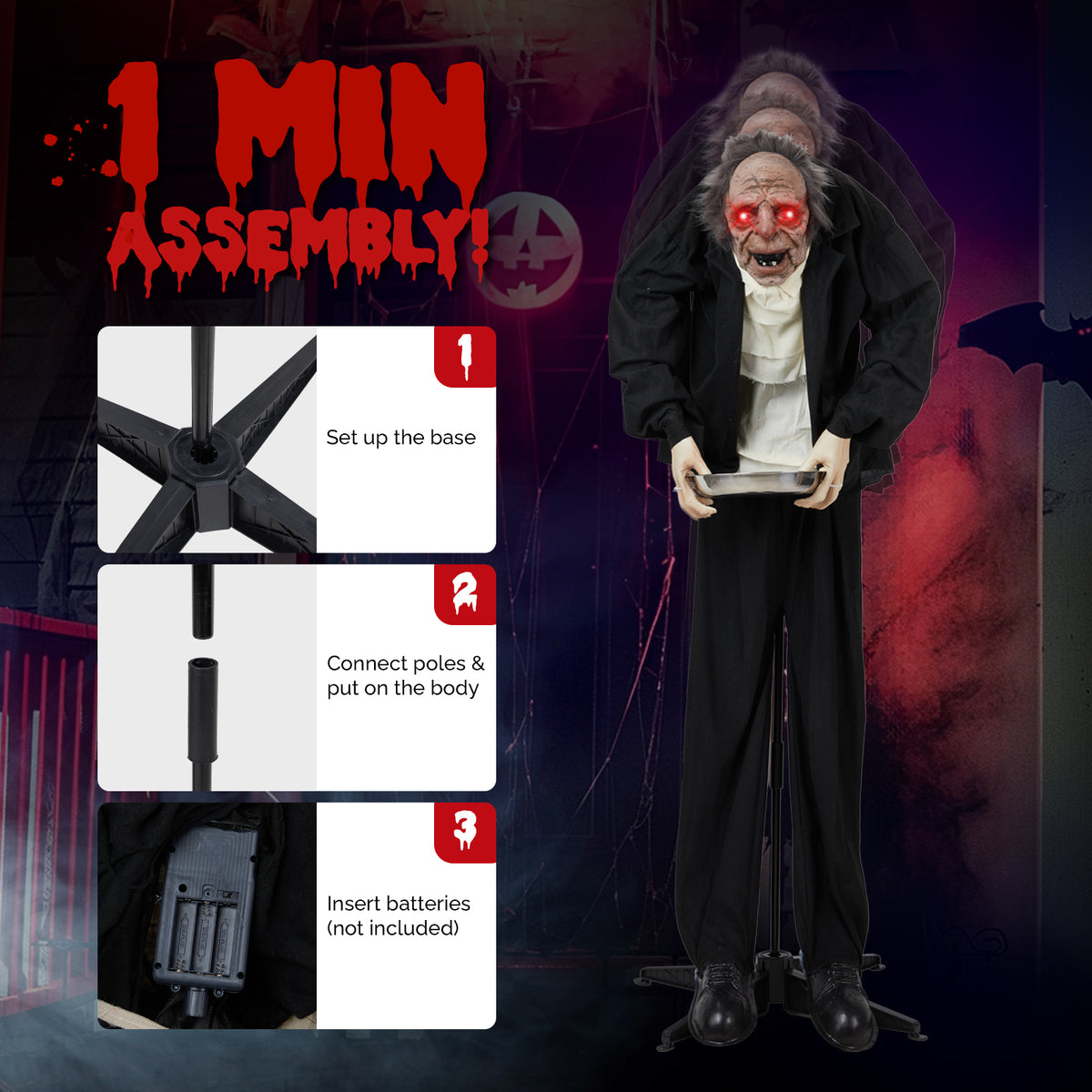 Ktaxon 5ft Waiter Animated Halloween Decoration Creepy Halloween Animatronics Waiters w/ Pre-Recorded Screaming