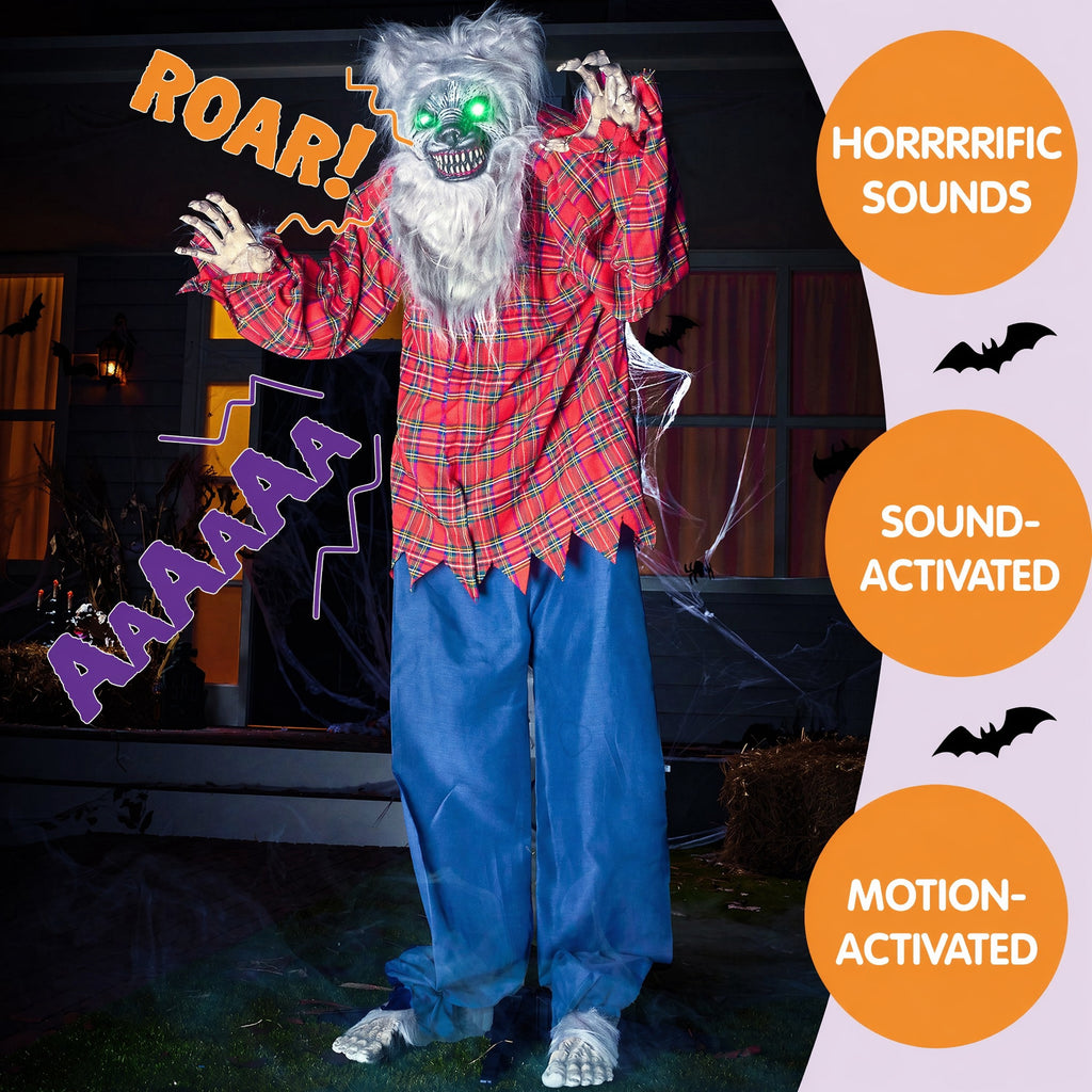 Joyfy 67"(5.6ft) Standing Ghost Large Halloween Decorations Outdoor, Sound-Actived Skeleton with Glowing Eyes & Creepy Sound, Scary Halloween Life Size Animatronics, Haunted House Props for Yard Lawn